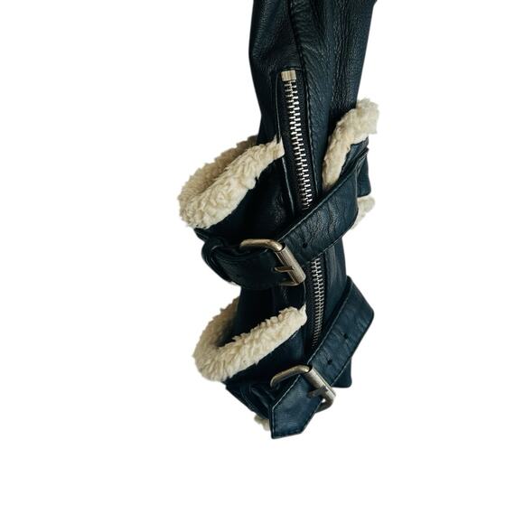 Jonny Cota Moto Y2k Rocker Leather Cropped Jacket Womens Medium Sherpa Biker - Picture 12 of 13